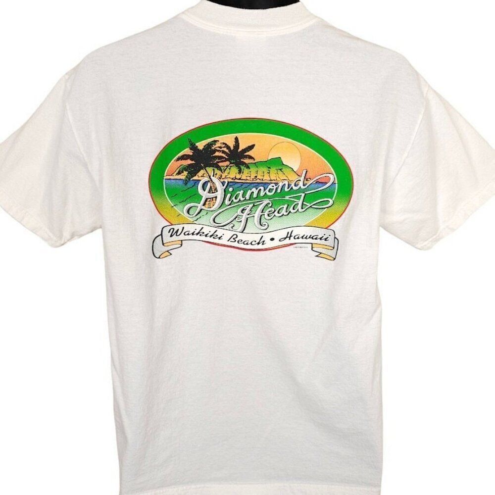 Vintage Diamond Head T Shirt Mens Size Medium White 90s Hawaii Volcanic Cone